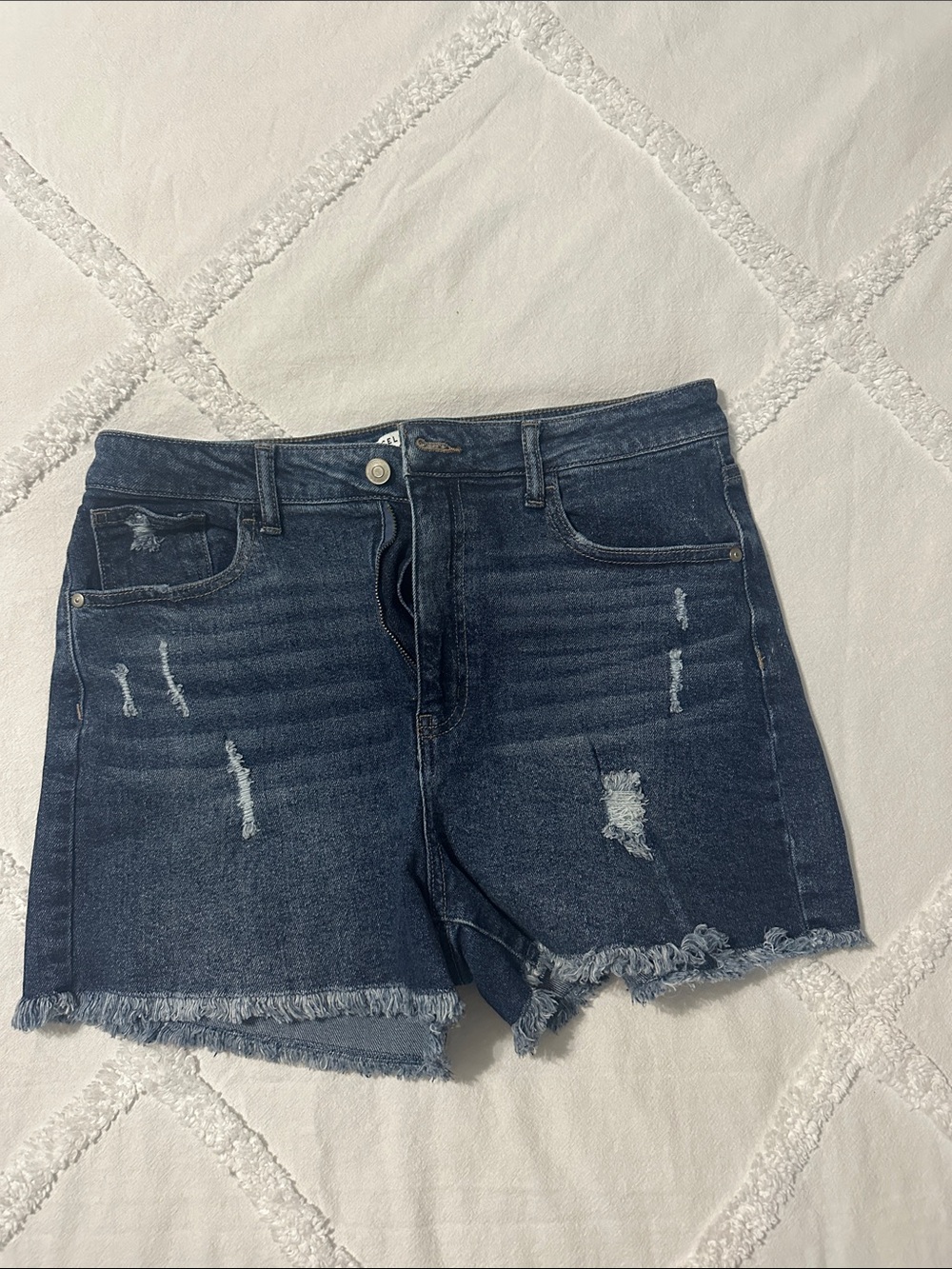 Women’s Dark Indigo Distressed Denim Shorts